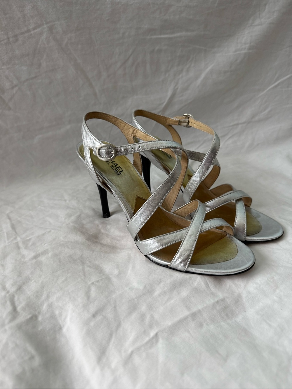 Michael Kors Silver Metallic Strappy Stiletto Sandals